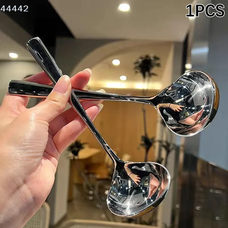 Korean Style Stainless Steel Soup Spoon Large Long Handled for Drinking Soup Congee Restaurant Hotpot Use