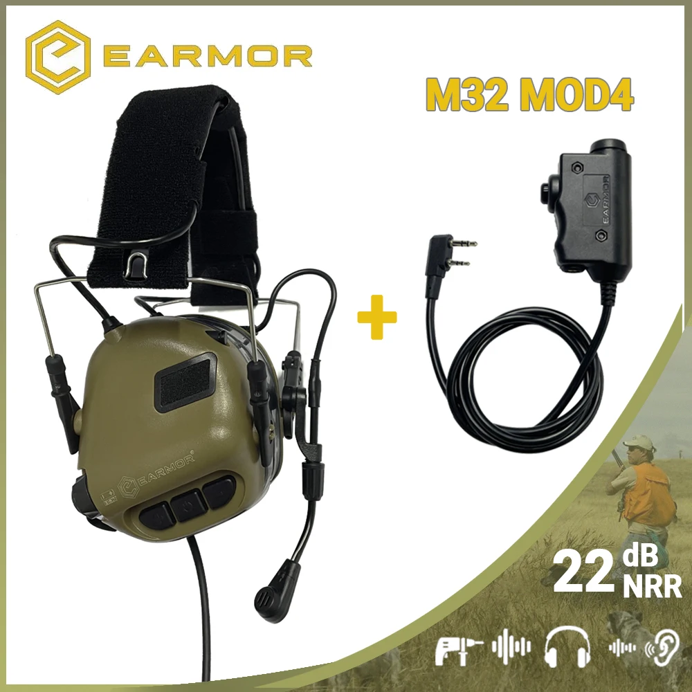 earmor anti noise tactical headconjunto aviacao militar fones de ouvido comunicacao e tiro fone de ouvido m51 adaptador ptt m32 mod4 01