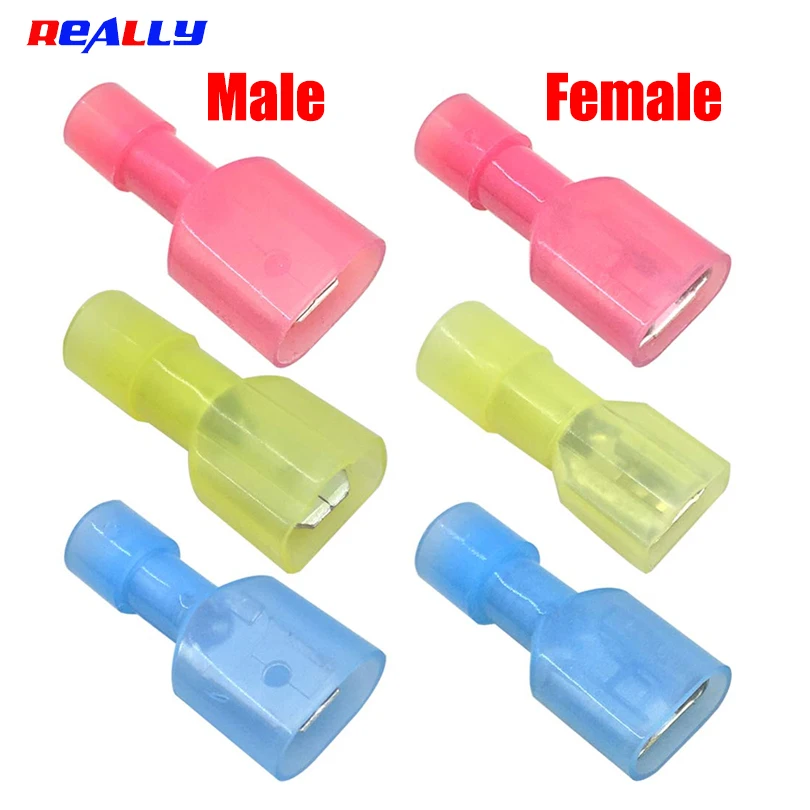 

REALLY 100pcs Male and Female Nylon Electrical Wiring Connector Insulated Crimp Terminal Spade Red Blue Yellow MDFN FDFN