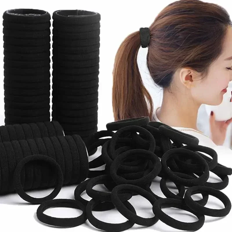 50/200 pz fascia per capelli alta elastica donna bambini cravatte per capelli Soild elastico nero supporto coda di cavallo gomma Scrunchies accessori per capelli