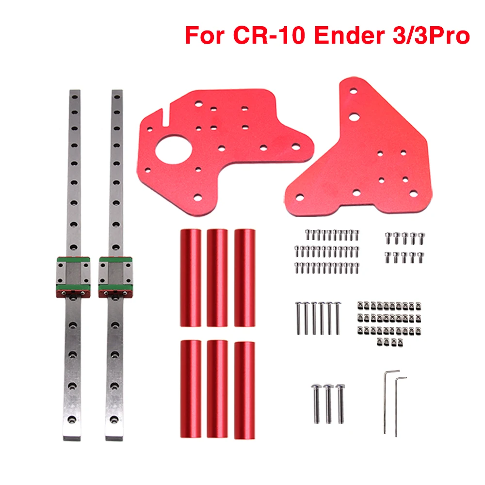 Dual Z Axis Linear Rail Upgrade Kit for Ender 3/3 Pro/CR-10 MGN12C Guide Rail with Red Aluminum Mounting Plates 3D Printer Parts