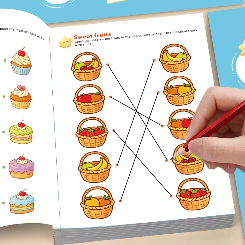 Preschool Visual Recognition Training Workbook, Find The Same Pairing Game Book Covering Fruits and Various Cars, Easy Fun