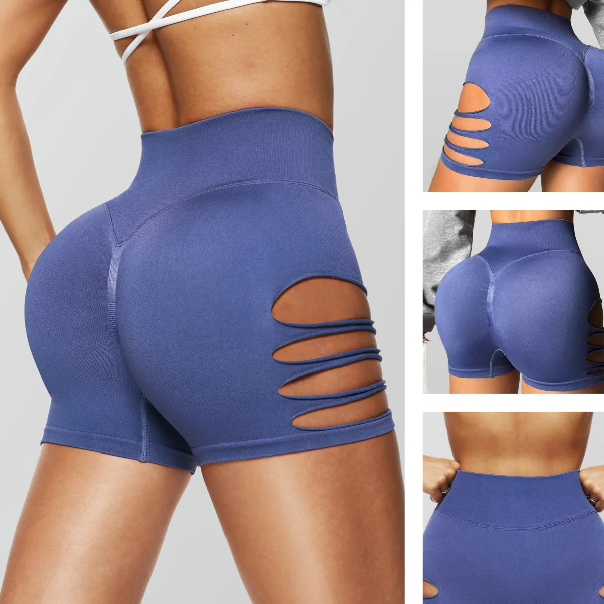 Sexy Hollow Women's Yoga Shorts High Waist Seamless Peach Hip Lifting Tight Fit for Running Shorts Gym Sports Shorts