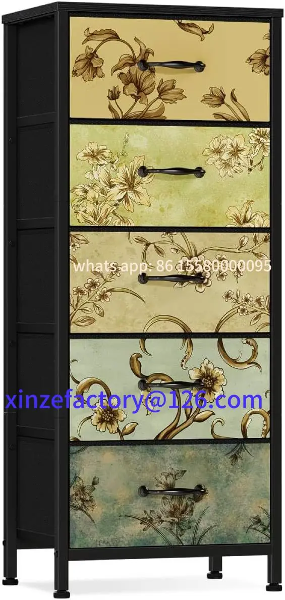 

Customizable Vertical Dresser for Bedroom, Tall Skinny Storage Tower with 5 Fabric Drawers