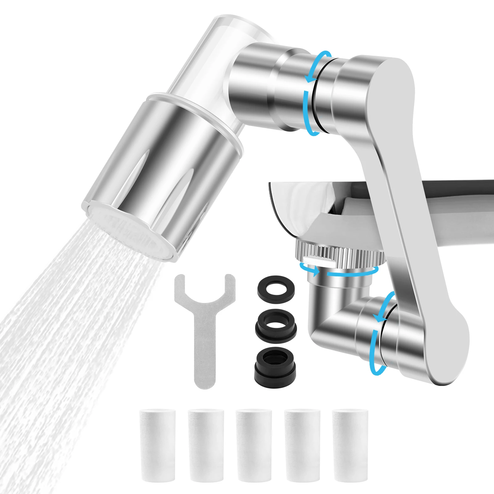 Stainless Steel 1080°Swivel Robotic Arm Swivel Extension Faucet Aerator Kitchen Sink Faucet Extender for Home Kitchen Bathroom