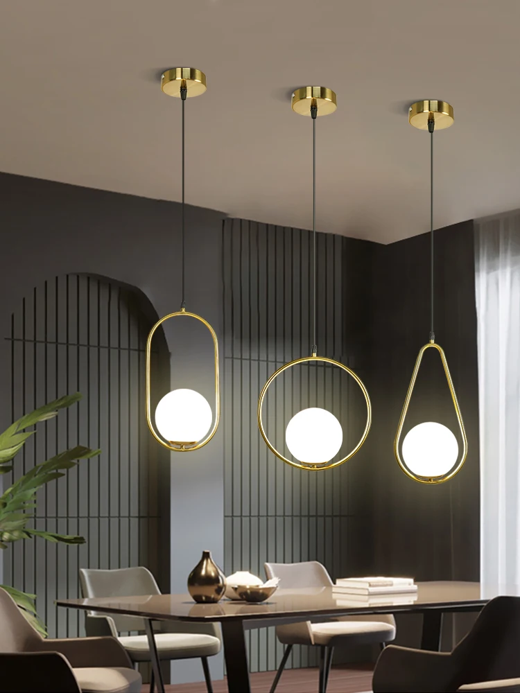 

Nordic bedside lamp Glass Ball Pendant Lights Modern LED Hanging Lamp for Restaurant Bar Brass Black Metal Ring Pendant Lamp