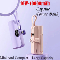 Capsule 10000mAh Portable Fast Charging Power Bank with Built-in Cable Emergency External Battery for Type-c Xiaomi IPhoneHuawei