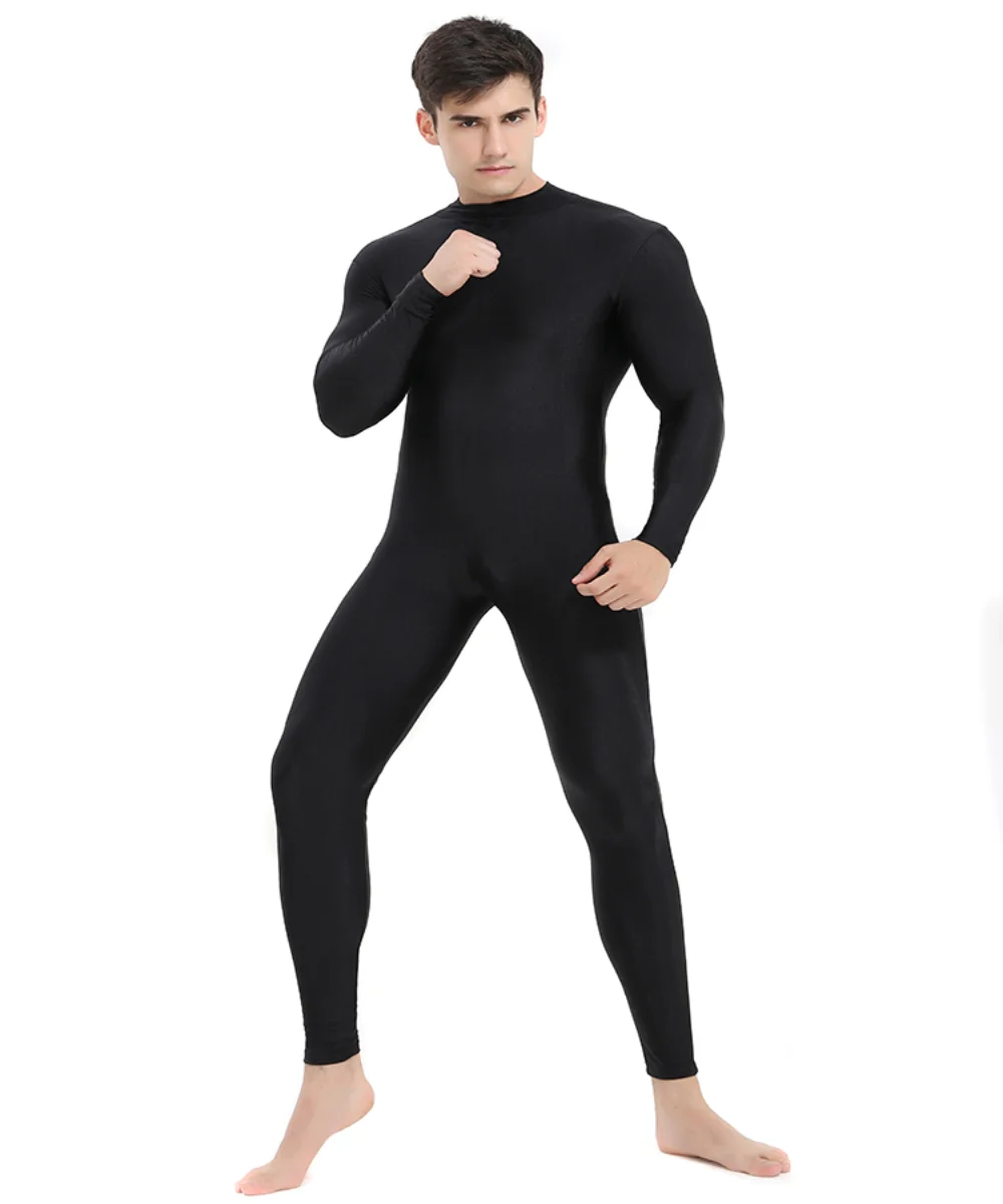 بدلة رقص باليه للرجال من Speerise ذات ياقة مدورة سوداء وأكمام طويلة من Unitard للجنسين بطول كامل ملابس رقص بدون أقدام