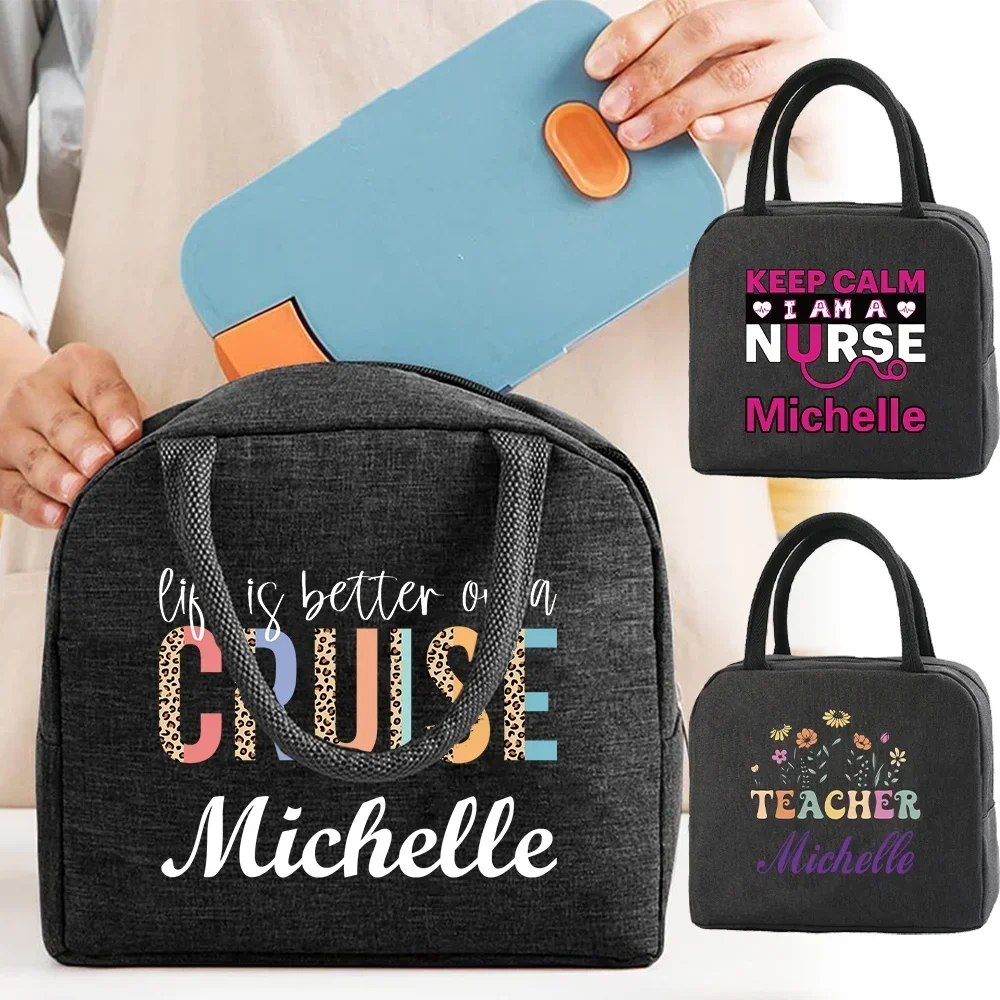 

Сумка для обеда с бесплатным именем на заказ, сумка для бенто, офисная термосумка для медсестры/учителя, портативная водонепроницаемая сумка для еды для пикника