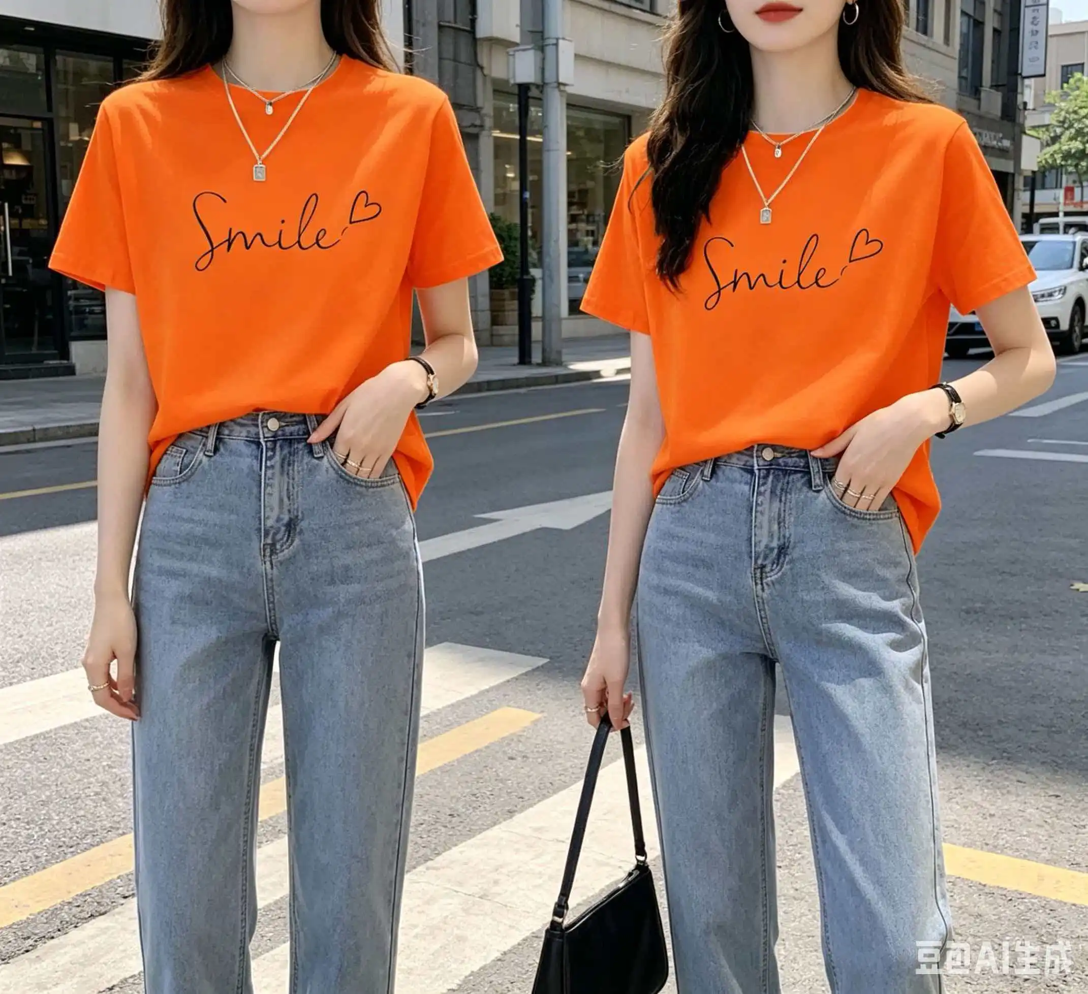 Smile  Simple Letter Pure Cotton Printed Men's and Women's Personalized Short Sleeved New Fashionable Casual T-shirt