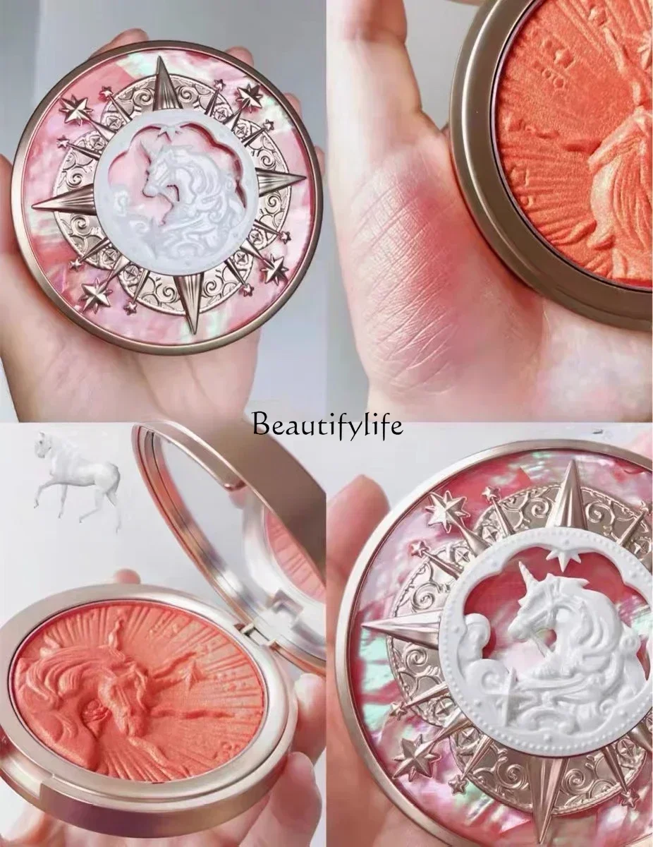 Hua Zhi Unicorn Series Embossed Blush Peach Rouge Delicate Non-Flying Powder Naked Makeup Reveals White Vitality