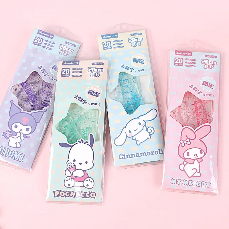 

Sanrio 20cm Ruler Set of Four Cute Cartoon Kuromi My Melody Cinnamoroll Pochacco Large Digital Student Learning Ruler Set Gift