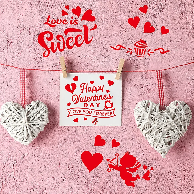30Pcs/Lot 13cm Love Heart Words DIY Layering Stencils Wall Painting Scrapbook Coloring Embossing Album Decorative Template