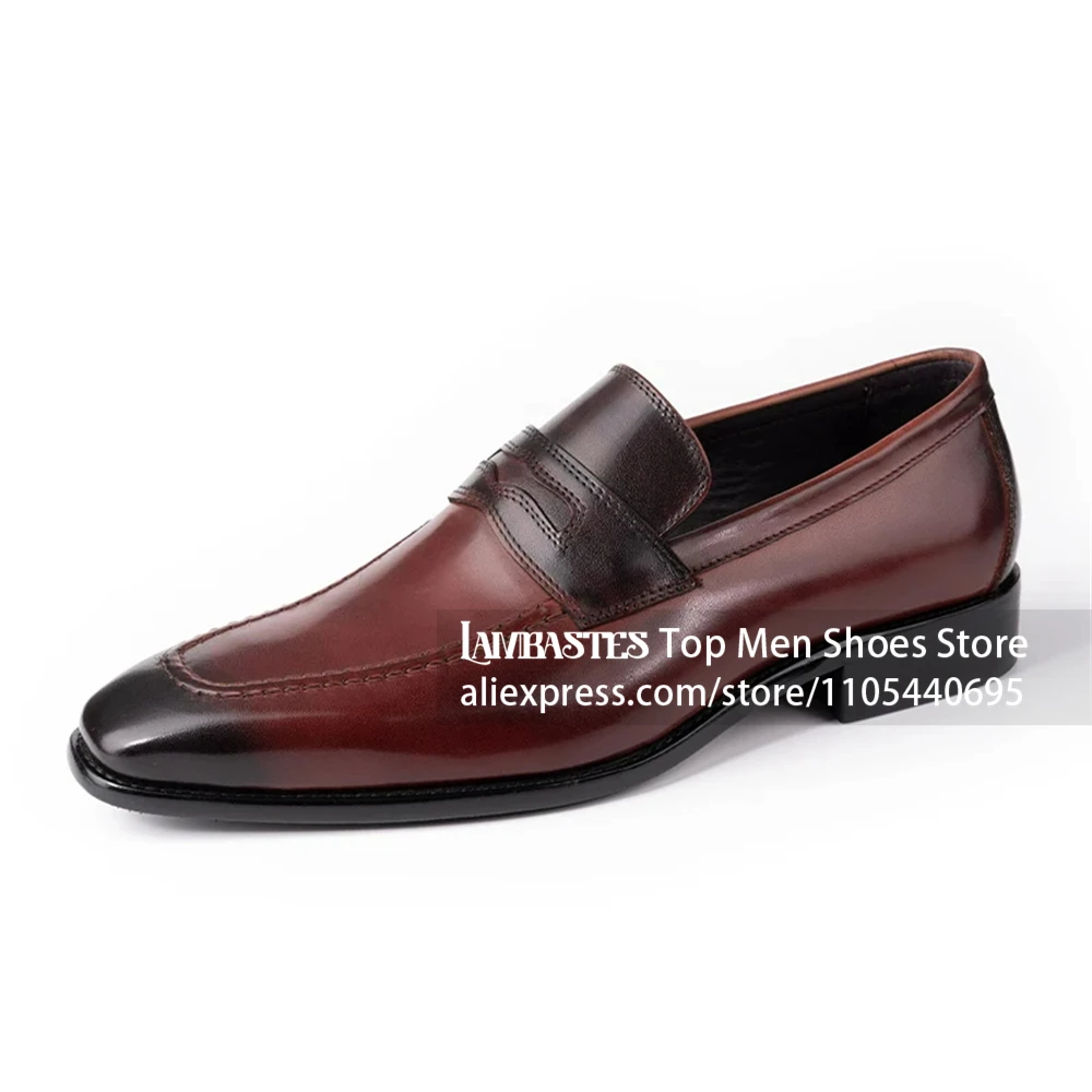 Burnished Leather Penny Loafers Slip on Formal Leather Dress Shoes Vintage Patina Leather Business Casual Loafers Wedding Shoes