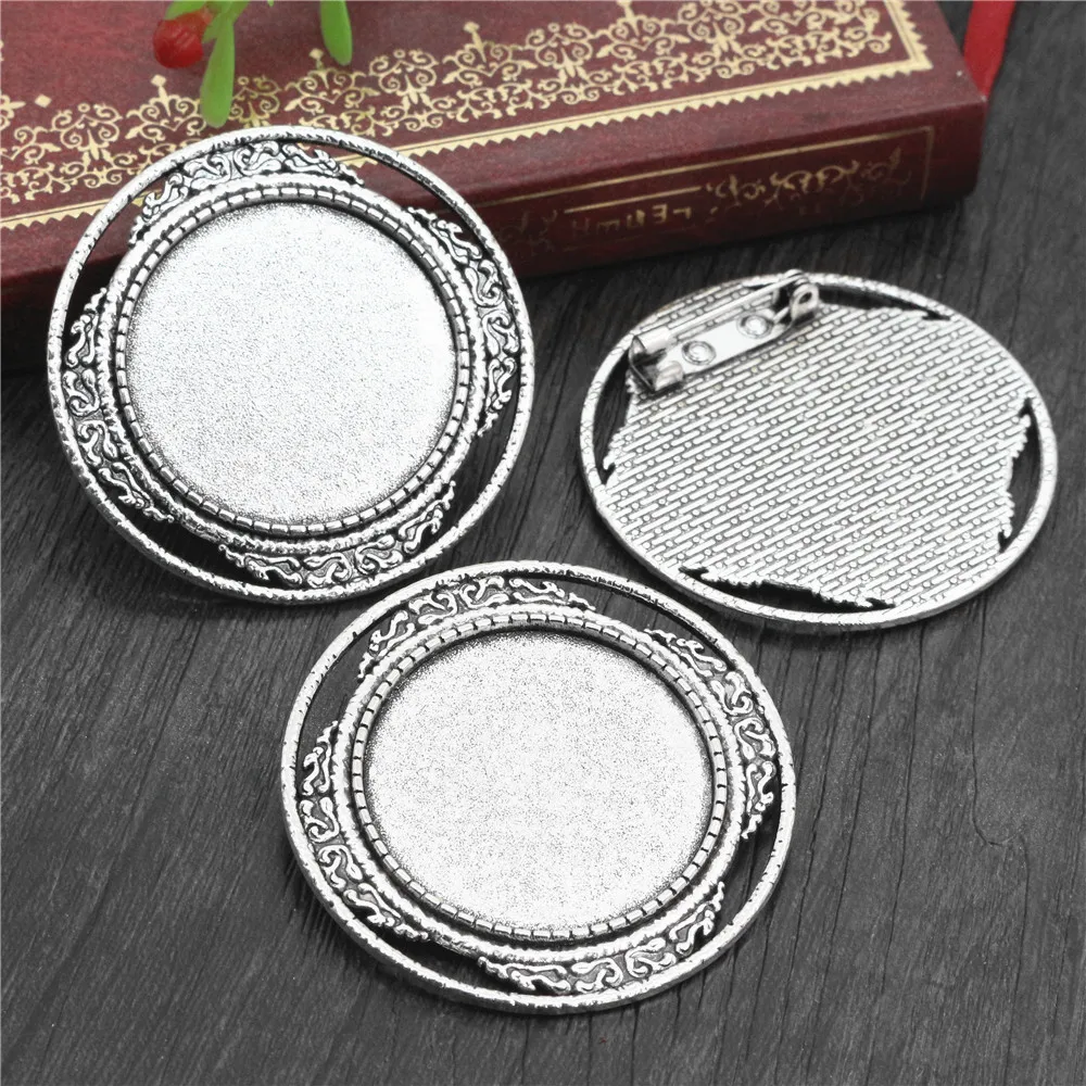 5pcs 30mm Inner Size Fashion Style Antique Silver Plated  Brooch Pin Cabochon Blank Base Setting DIY Jewelry Making Accessories