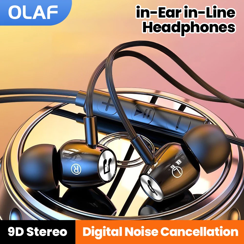 3.5mm Wired Earphones In Ear Headset in-Line Headphones With Microphone HiFi 9D Stereo Earbuds Sports In-line Control For Phones