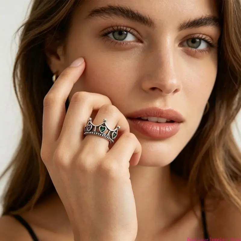 E1PE Adjustable Crown Rings With Gemstones Suitable For All Event