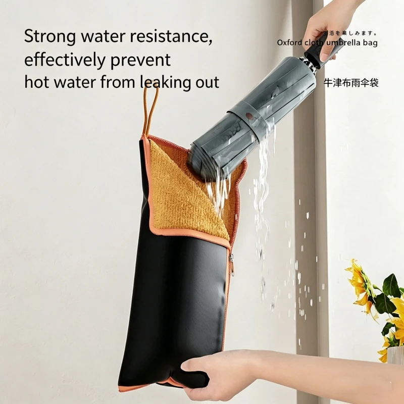 Multi functional umbrella storage bag, weather resistant and foldable umbrella storage cover with hanging rope, waterproof