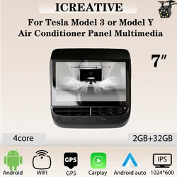 7inch Multimedia Android Screen for Tesla Model Y or Model 3 Car Rear Seat Entertainment Vedio Player Rear Air Conditioner Panel