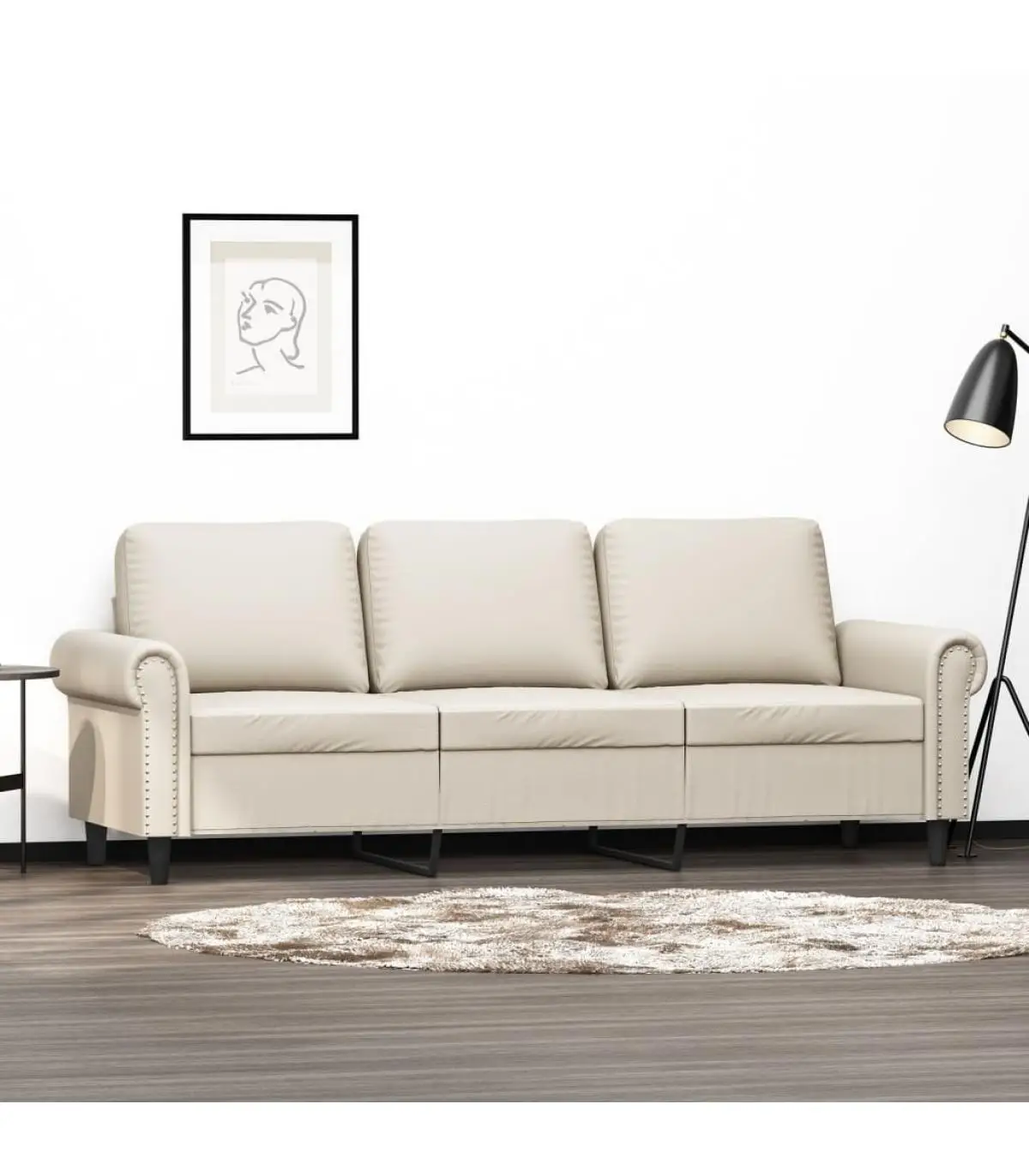 Sofas 3-seater synthetic leather sofa cream color 180 cm