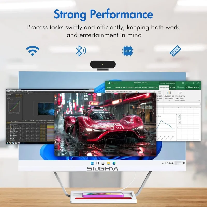 كمبيوتر الكل في واحد 24 بوصة، شاشة FHD، i7 رباعي النواة، Windows 11، 16 جيجابايت رام، 512 جيجابايت SSD، شحن لاسلكي، لوحة مفاتيح وماوس سلكية #2