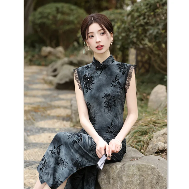 شنغهاي القديمة الرجعية الوطنية نمط الحليب الحرير يتدفقون طويلة أكمام شيونغسام تشى باو الربيع والصيف الموضة العصرية #3
