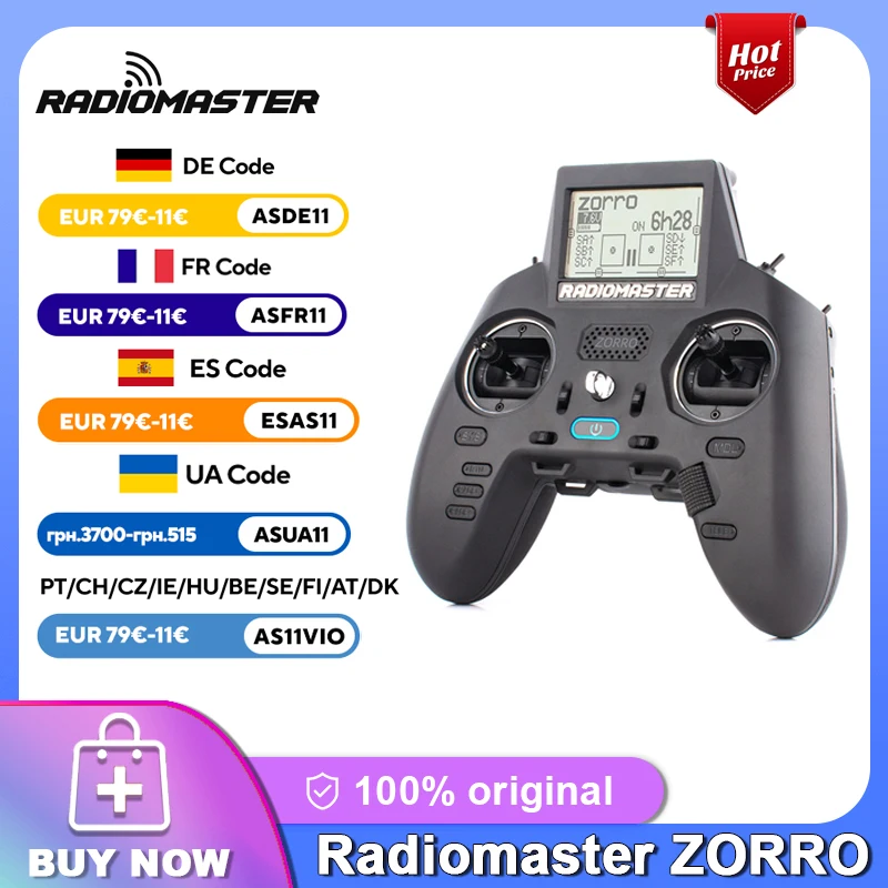 Contrôleur radio Radiomaster Zorro (M2) CC2500/ 4 en 1/ ELRS 2,4 GHz OPENTX et EDGETX commutable en Mode 1 et Mode 2