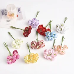12PCS Artificial Flowers Christmas Decorations for Home Accessories Stamen Wedding Bouquet Garland DIY Gifts Silk Tea Roses Buds