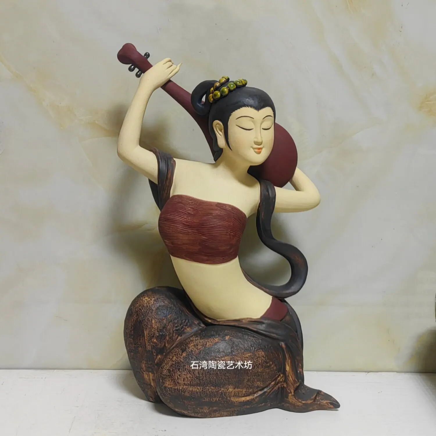 Ceramic pipa lady new chinoiserie handmade ornaments home store wine cabinet artwork shiwan doll ornaments