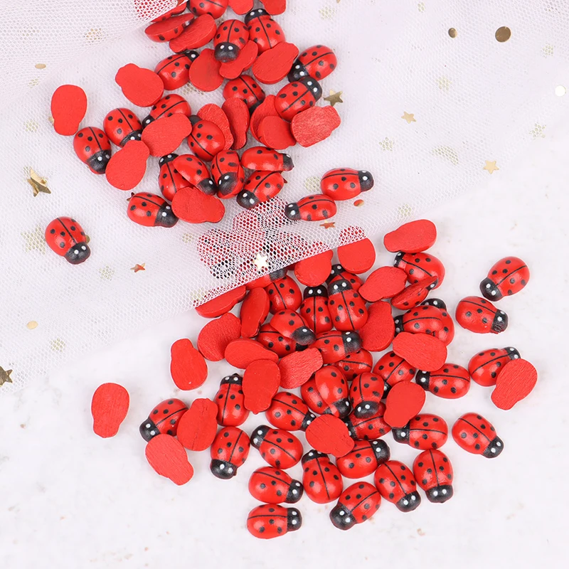 100pcs/Bag Wooden Ladybird Sticker Children Kids Painted DIY Craft Ladybug