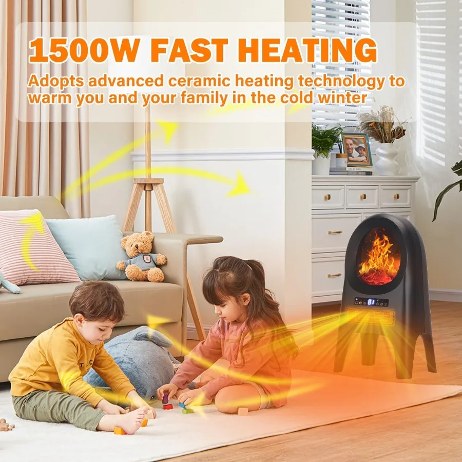سخان مدفأة صغير 1500 وات للاستخدام الداخلي مع جهاز تحكم عن بعد ومنظم حرارة سخان مساحة سيراميك محمول مثالي للإيقاف المنزلي