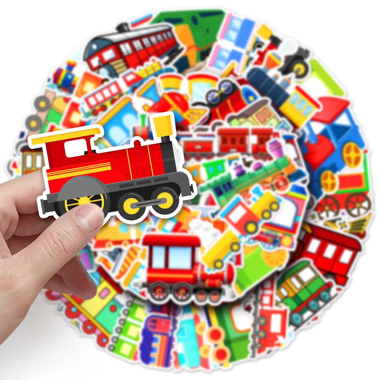 50 PCS Cartoon Colorful Little Train Stickers Decorate Helmet Skateboard Car Phone Case Waterproof Student Stationery Decals