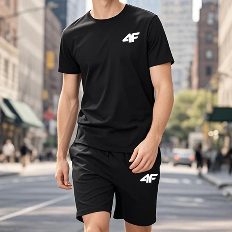 

Men's T-shirt&shorts 2pcs Set High Quality O-neck Tees Quick Dry Shorts Male Urban Fashion Outfits Summer Daily Casual Tracksuit