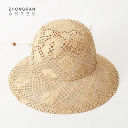 2025 New Rafi Grass Dome Handmade Woven Sun Hat Hollow Out Straw Hat Outdoor Summer Travel Sunshade Sunscreen Summer Straw Hat