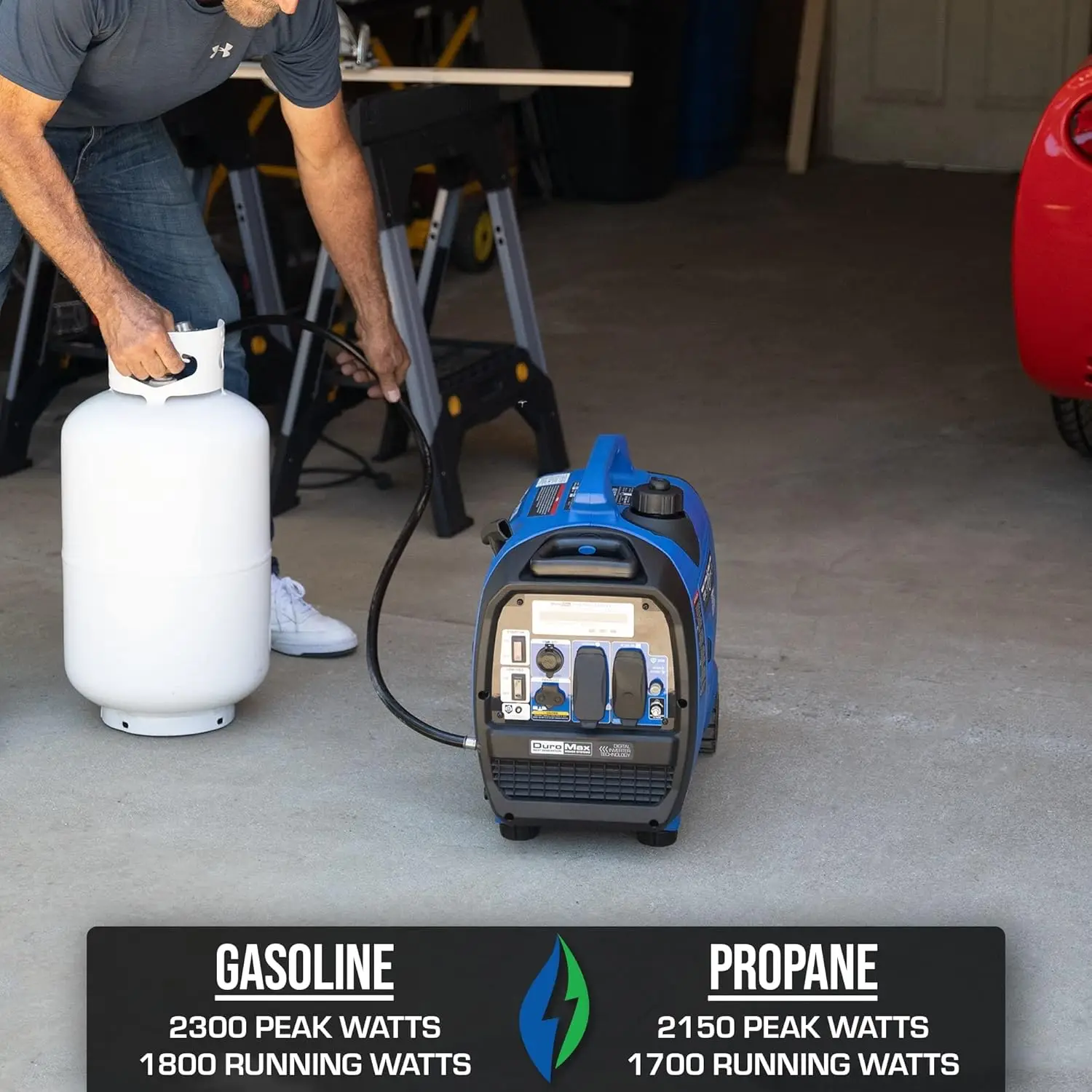 مولد محمول هجين رقمي ثنائي الوقود بقدرة 2300 وات 80 سي سي، أزرق