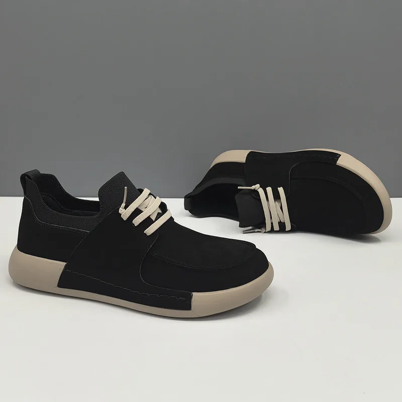 New Men's Leather Suede Tilted Casual Board Men's Trendy Shoes Versatile Light Luxury High-end Cute Shoes Men's Sneakers Loafers