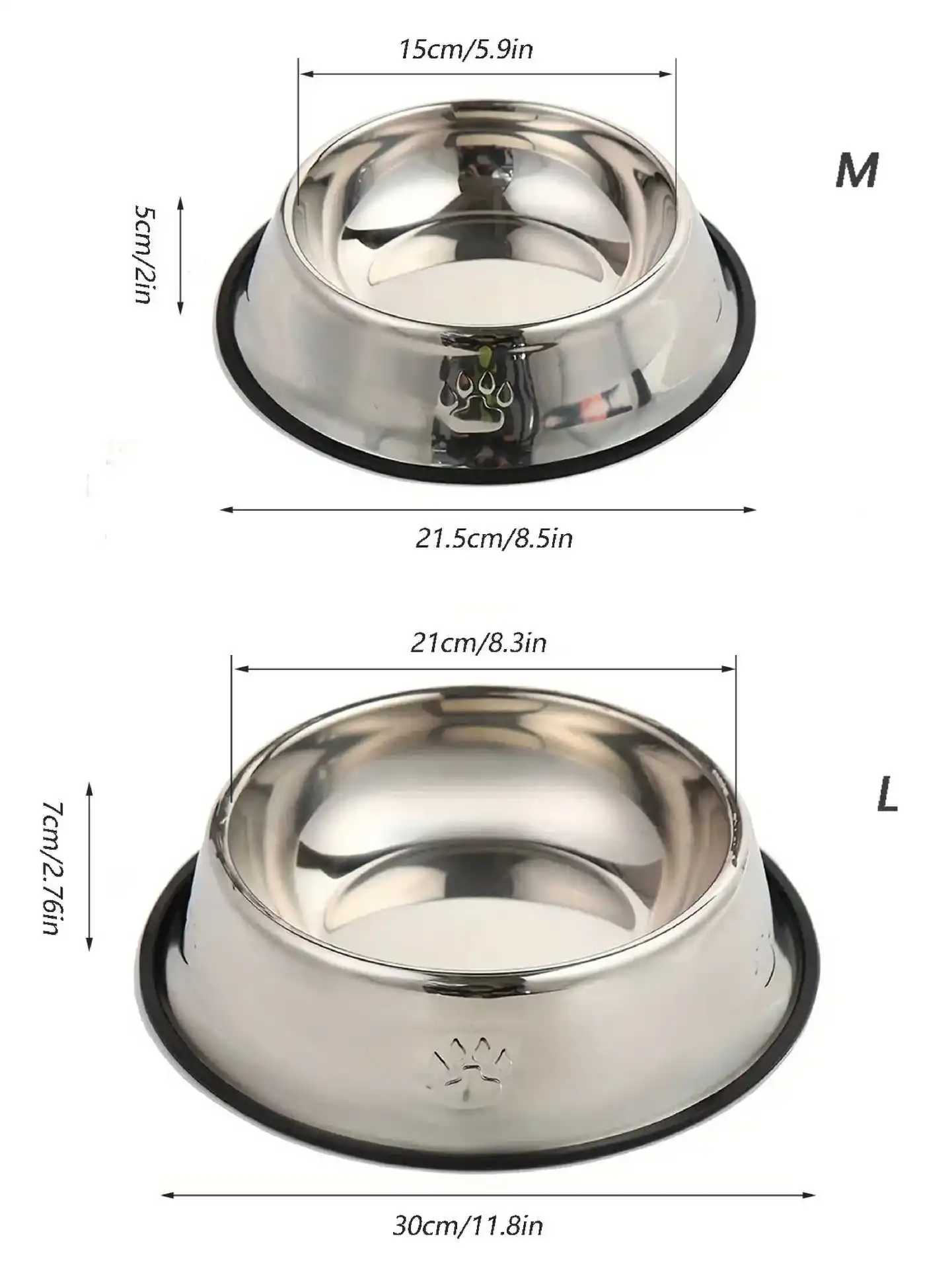 Anti-Tip Dog Bowl, Stainless Steel Cat and Dog Food Bowl, Large Size Pet Feeding Bowl with Paw Print Design, Single Bowl for Cat