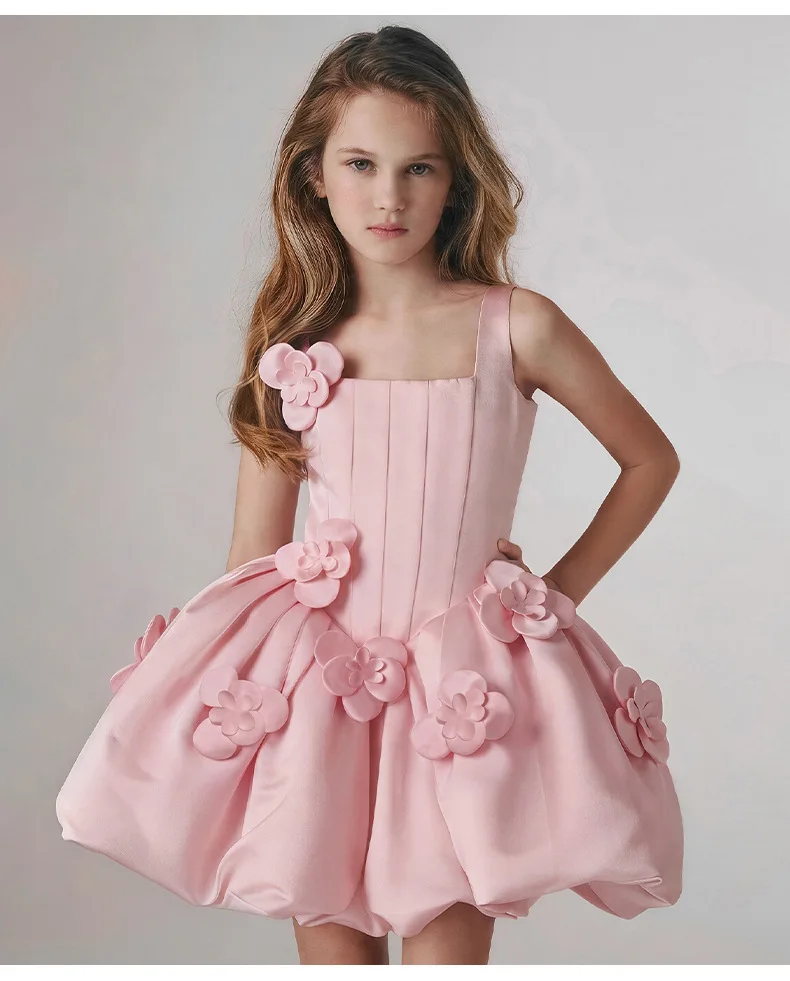 2026 New Baby Summer Girls Teenage Floral Flower Dress, Princess Kids Sweet Fashion Party Dress 8 -12 T