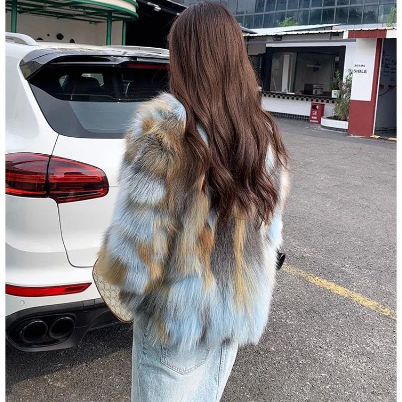 2023 Winter New Fox Fur Jacket Women's Overcoat Loose Imitation Sun Fox Whole Leather Long Fur Coat Thicke Warm Short Tops