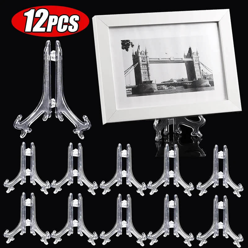 20x Clear Acrylic Easels Table Top Plate Plastic Holder Dish Bowl Racks Photos Picture Frame Fold Stand Storage Home Decoration