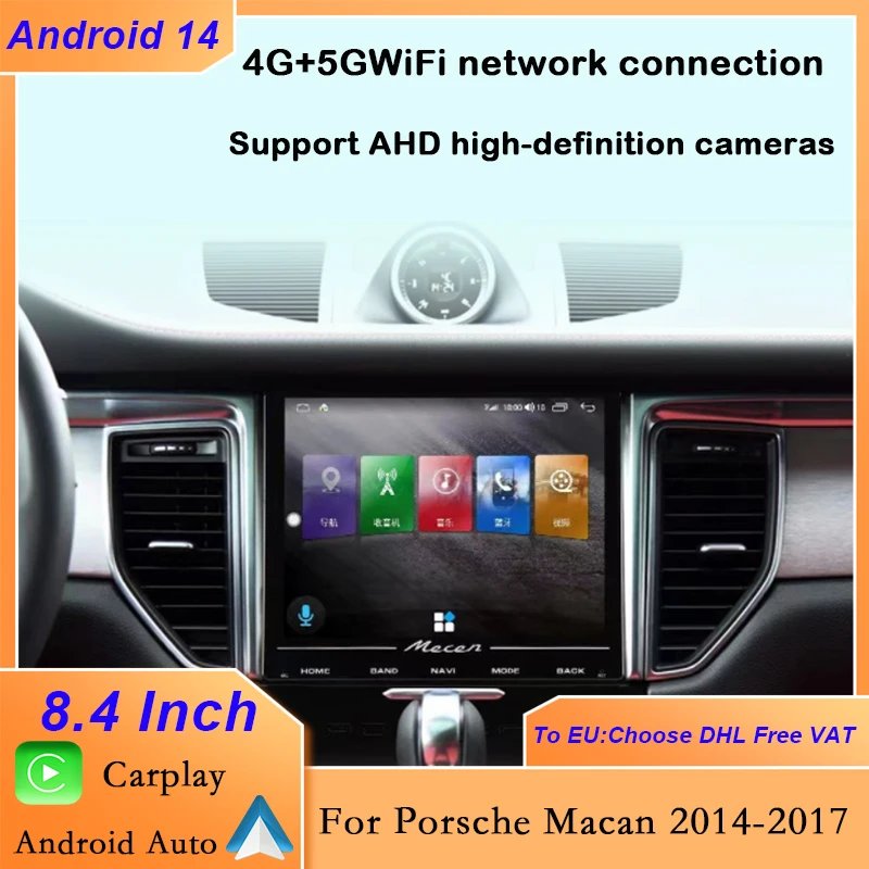 

8,4-дюймовый Android 14 GPS-навигатор 8 + 128G автомобильный радиоприемник мультимедийный плеер беспроводной Carplay для Porsche macan 2014-2017