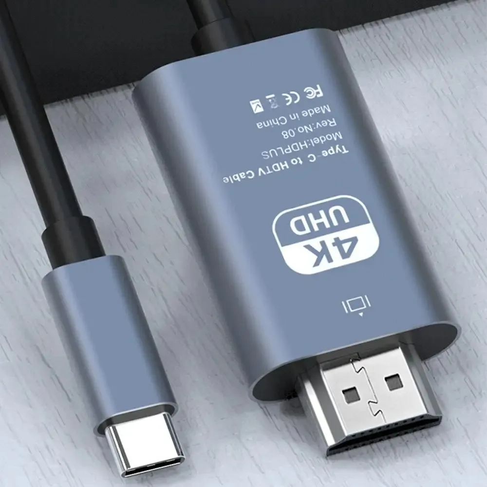 USB C에서 4K 30Hz 60Hz HDTV 디스플레이 어댑터, C타입 미러 스크린 케이블, 썬더볼트 4/3 노트북 아이폰 15 프로 플러스와 호환 가능, 2M