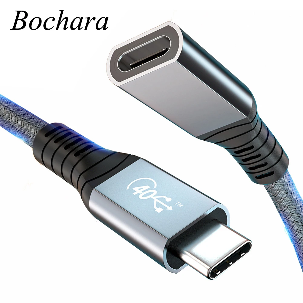 

Кабель Bochara USB4 Type C папа-Type C папа 40 Гбит/с 8K @ 60 Гц PD100W 20 в 5A Быстрая зарядка встроенный чипсет IC