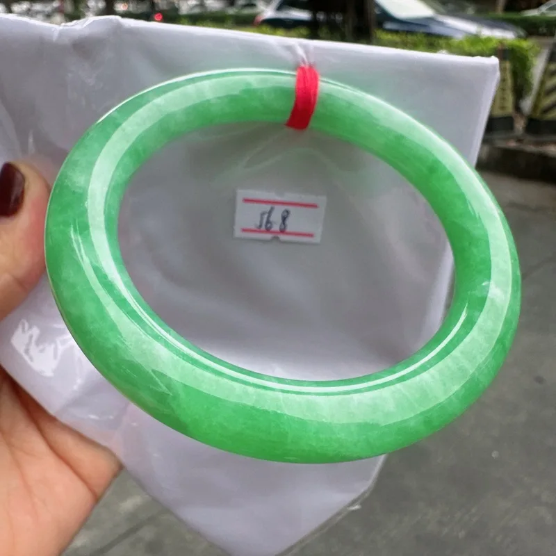 Natural Myanmar Jade a Exquisite Workmanship Ice-like Floating Green round Bar Bracelet Wholesale