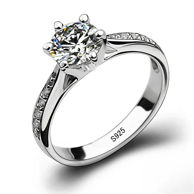 

Luxury 925 Sterling Silver Classic Ring for Women Six claw jewelry simple 70ct diamond ring imitation diamond women's ring