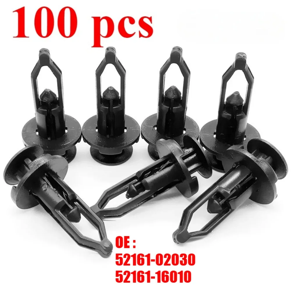 100 pcs 9mm Car Bumper Rear Cover Push-type Clamp Black Plastic Fixed Clip For Toyota 52161-16010 52161-02030 Auto Door Clips