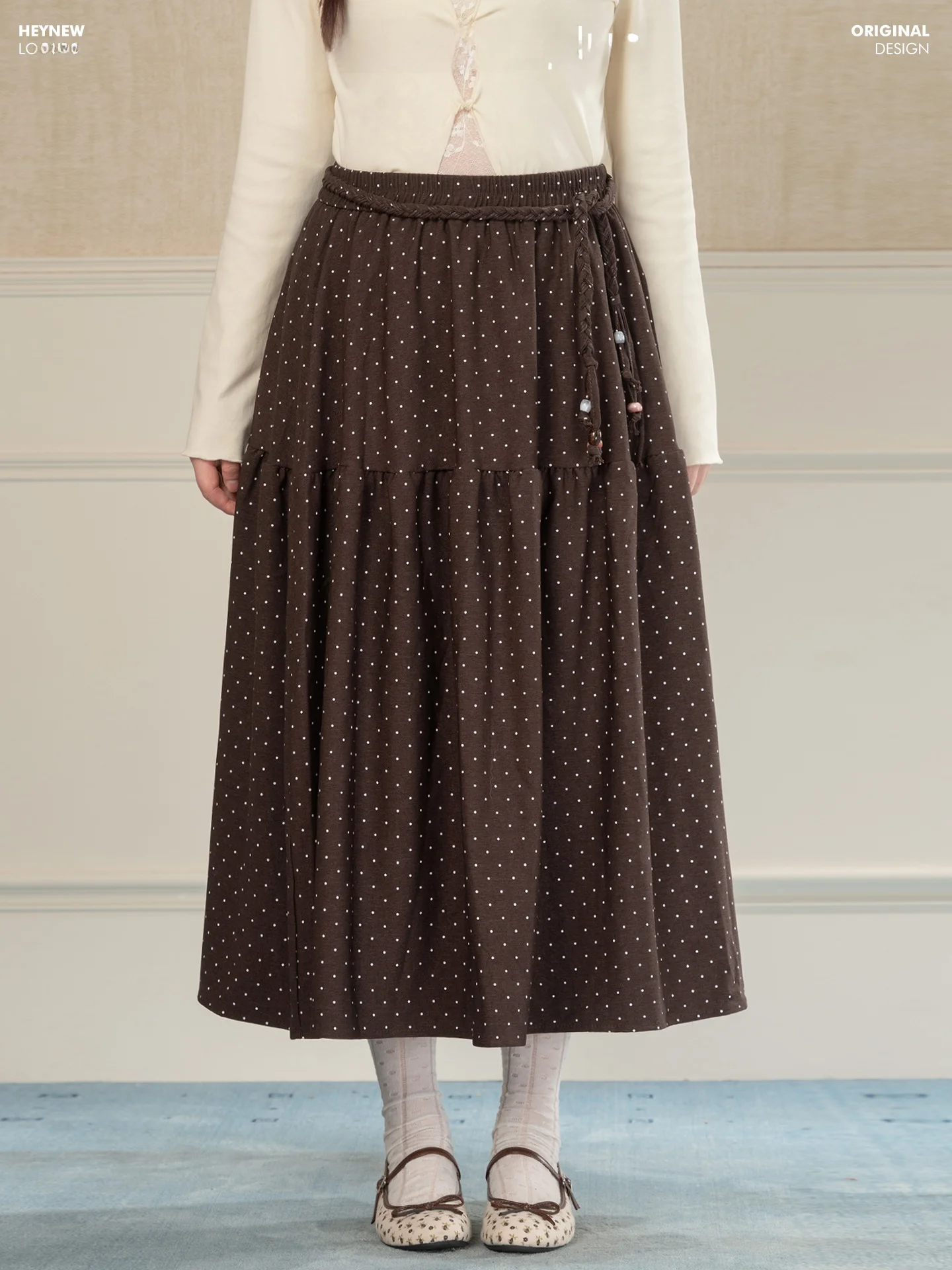 

Heynew Retro Polka Dot Belted Half Skirt Conceals Hip Slimming Summer High Waist Polyester Viscose Spandex And Pear Bod...