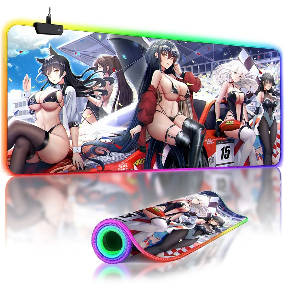 

RGB Backlit Large Mouse Pad Azur Lane Mousepad Gamer LED Sexy Anime Girls Overwatch Mouse Mat Non-Slip Kawaii Gaming Desk Pad