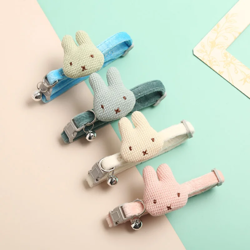 Pet dog cat Collar Cute knitting tie Cartoon Bunny Bell Adjustable Cat Necklace Traction Safety Buckle Small  Dog Supplies Whole