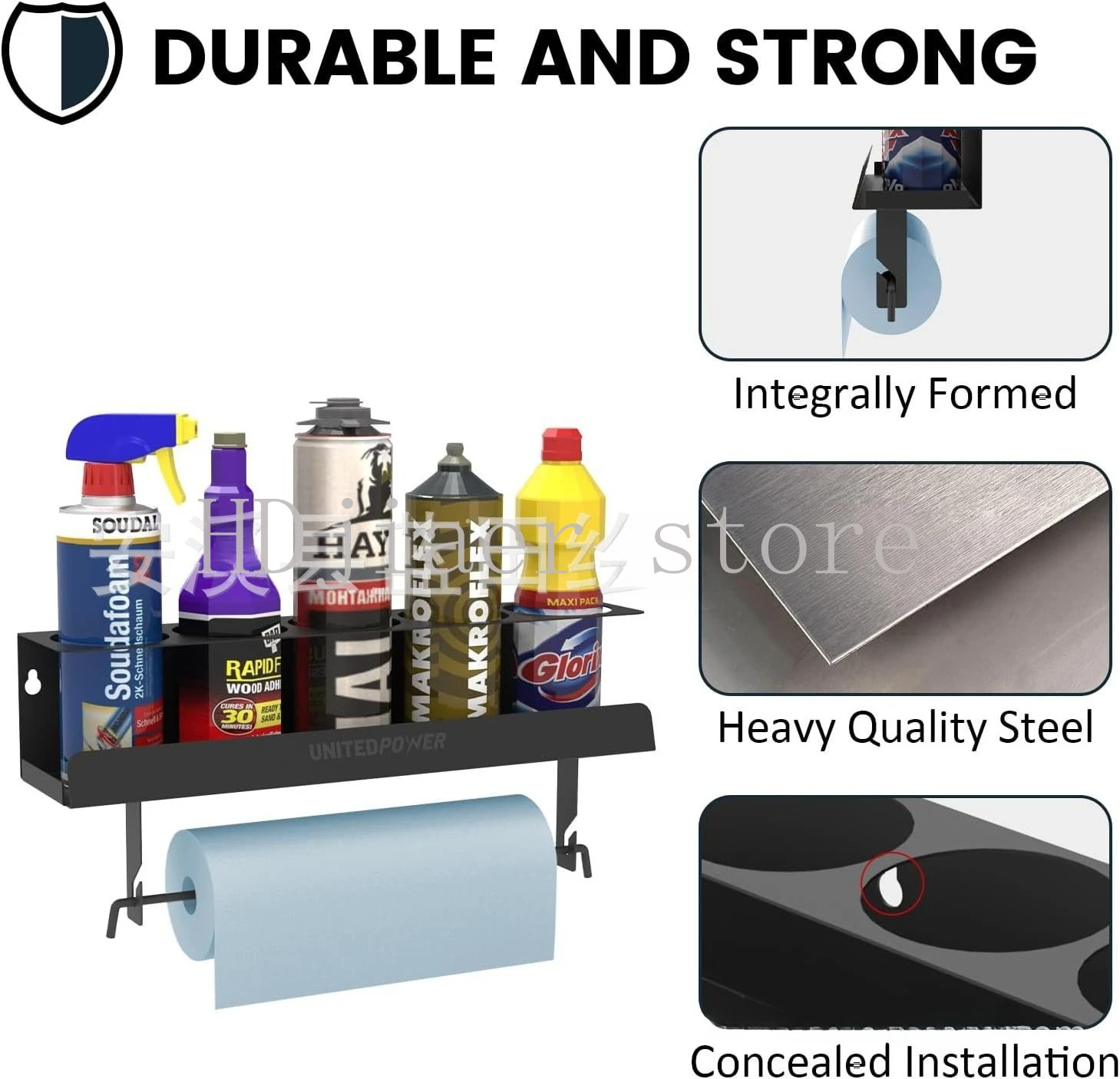 

Aerosol spray cans/tissue holders Wall-mounted shelves, garages, repair shops, and home tool organizers